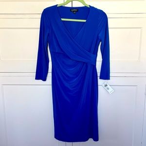 LAUREN RALPH LAUREN Sapphire Blue Midi Dress Size 4 NWT